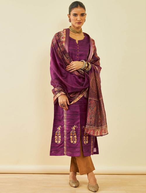 women purple notch neck kurta pant set with dupatta - 20354979 - Very Small Image - 1
