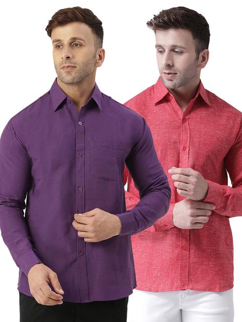 men pack of 2 solid and self designed cotton casual shirt - 20355222 - Very Small Image - 1