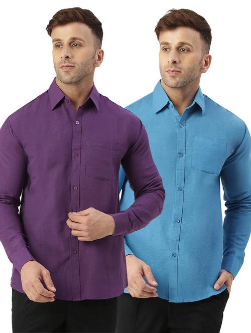 men pack of 2 solid cotton casual shirt - 20355560 - Very Small Image - 1