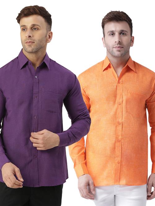 men pack of 2 solid and self designed cotton casual shirt - 20355565 - Very Small Image - 1
