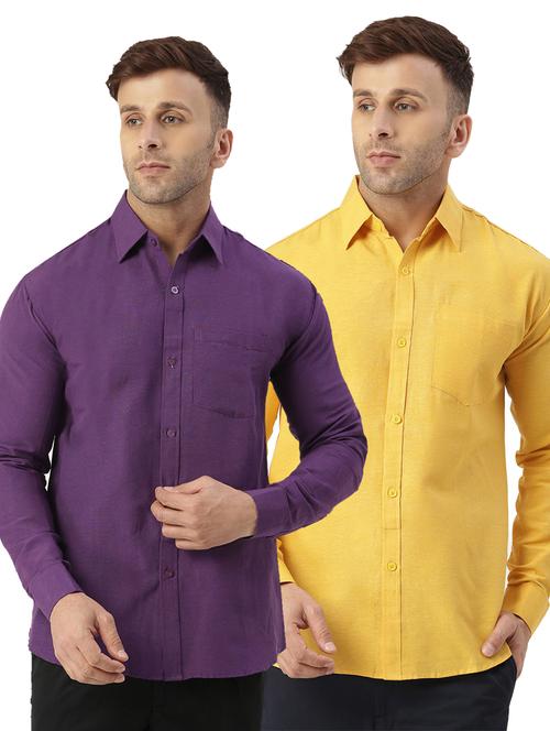men pack of 2 solid cotton casual shirt - 20355569 - Very Small Image - 1