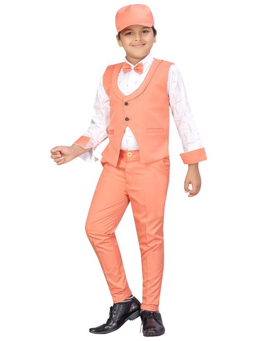 boys peach solid suit set with bow tie and cap - 20357050 - Very Small Image - 1