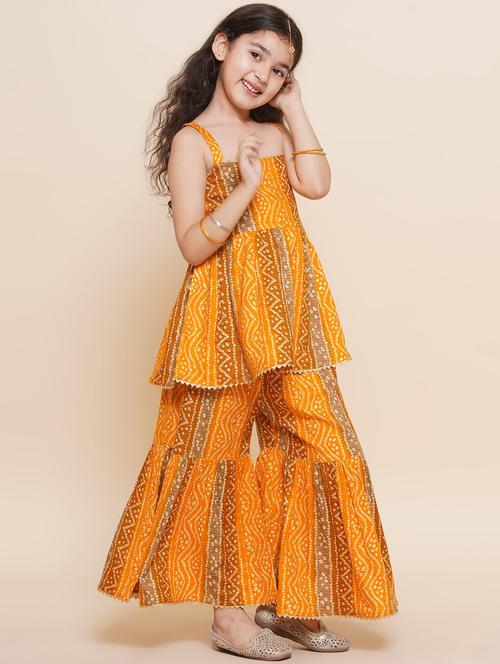 mustard bandhani print kurta sharara set - 20357096 - Very Small Image - 1