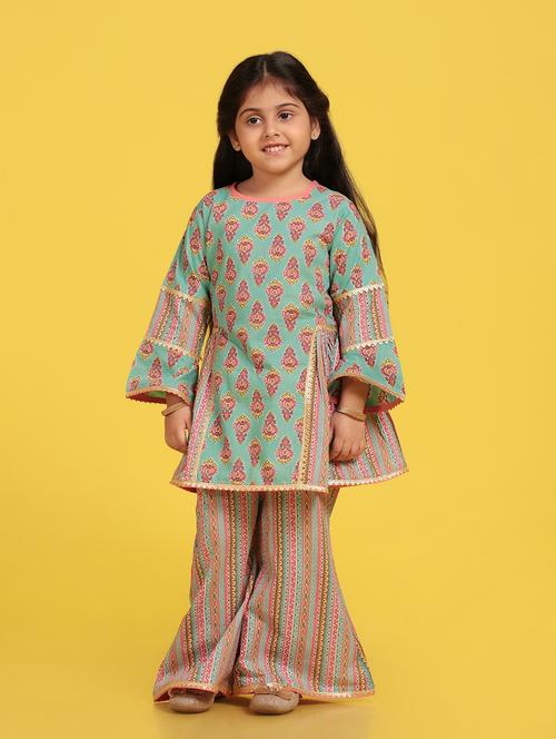 turquoise printed kurta palazzo set - 20357136 - Very Small Image - 1