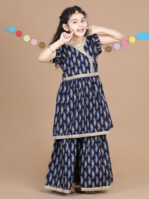 navy blue paisley print kurta sharara set - 20357146 - Very Small Image - 1