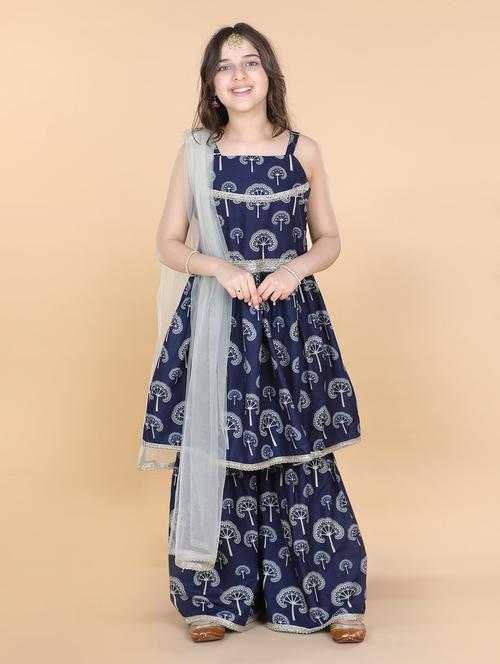 navy blue printed kurta palazzo set - 20357165 - Very Small Image - 1