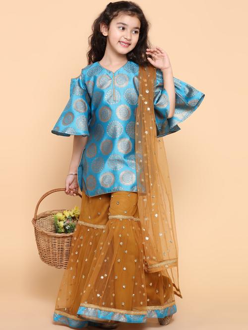 solid with work kurta sharara set - 20357219 - Very Small Image - 1