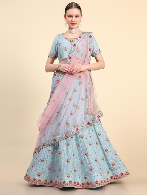 purist blue flared semi-stitched lehenga - 20357403 - Very Small Image - 1