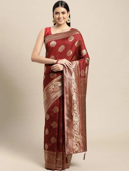 self design banarasi saree with blouse - 20357480 - Very Small Image - 1