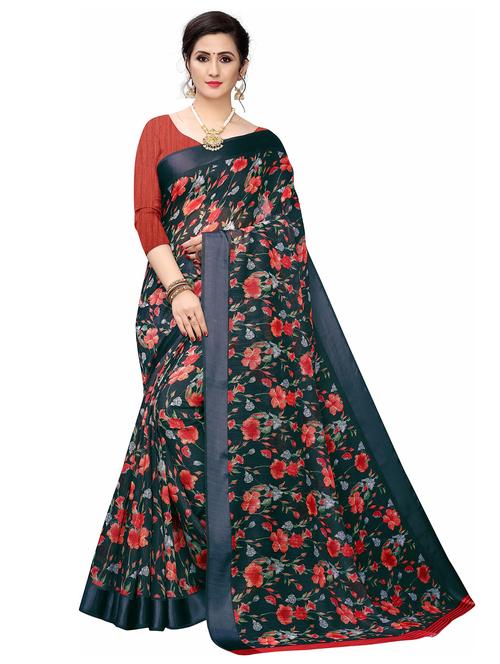 floral print cotton saree with blouse - 20357510 - Very Small Image - 1