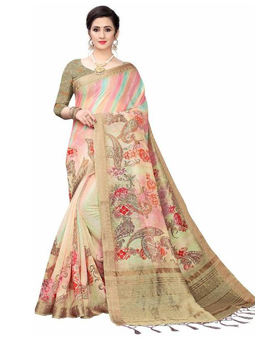 floral print cotton saree with blouse - 20357511 - Very Small Image - 1