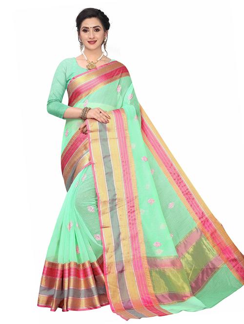 sea green colored handloom saree with blouse - 20357521 - Very Small Image - 1