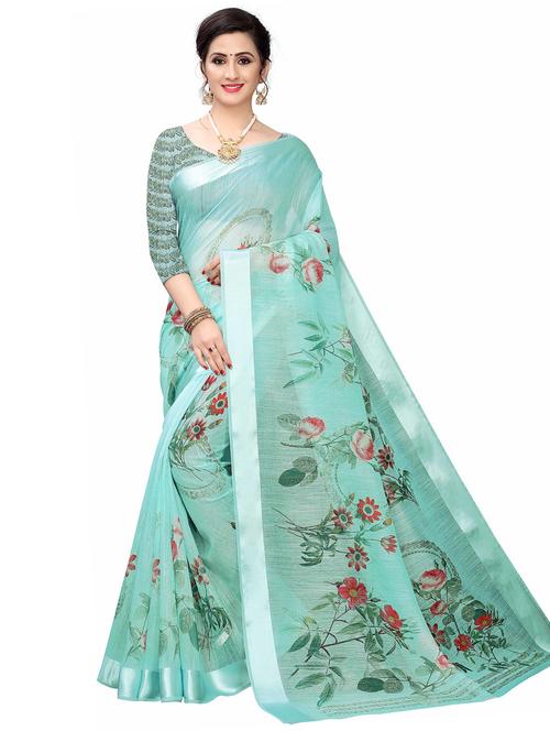 floral print cotton saree with blouse - 20357545 - Very Small Image - 1