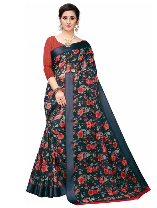 women floral printed bordered saree with blouse - 20357546 - Very Small Image - 1