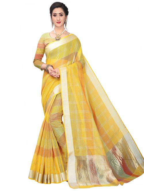yellow colored bordered saree with blouse - 20357580 - Very Small Image - 1
