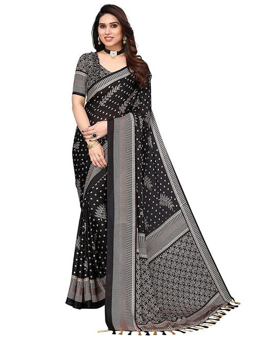 black chiffon printed saree with blouse - 20357685 - Very Small Image - 1