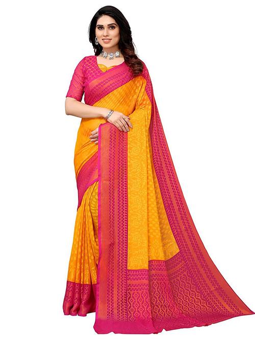 orange colored printed saree with blouse - 20357686 - Very Small Image - 1