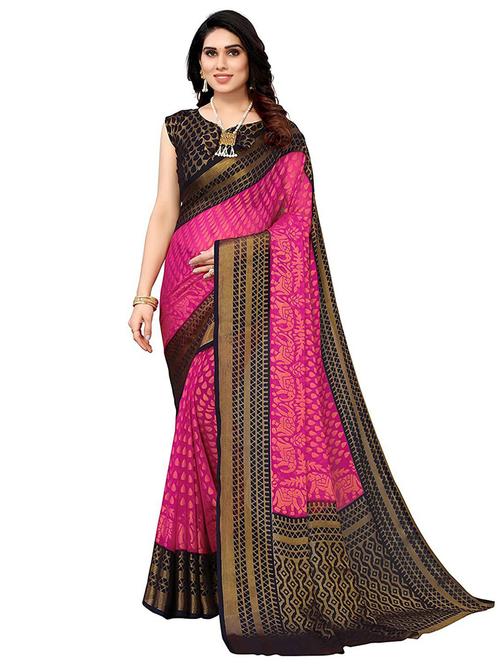 contrast border printed saree with blouse - 20357687 - Very Small Image - 1
