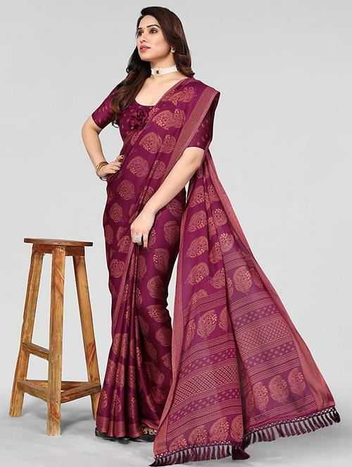 women magenta paisley printed saree with blouse - 20357702 - Very Small Image - 1
