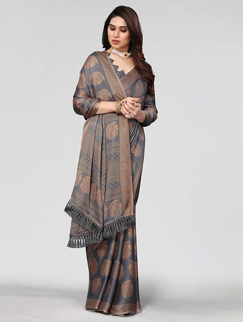 women grey paisley printed saree with blouse - 20357706 - Very Small Image - 1