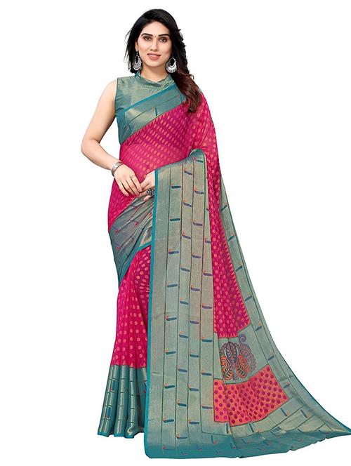 contrast border printed saree with blouse - 20357712 - Very Small Image - 1