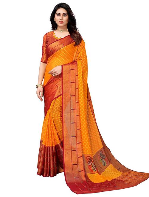 orange colored printed saree with blouse - 20357714 - Very Small Image - 1