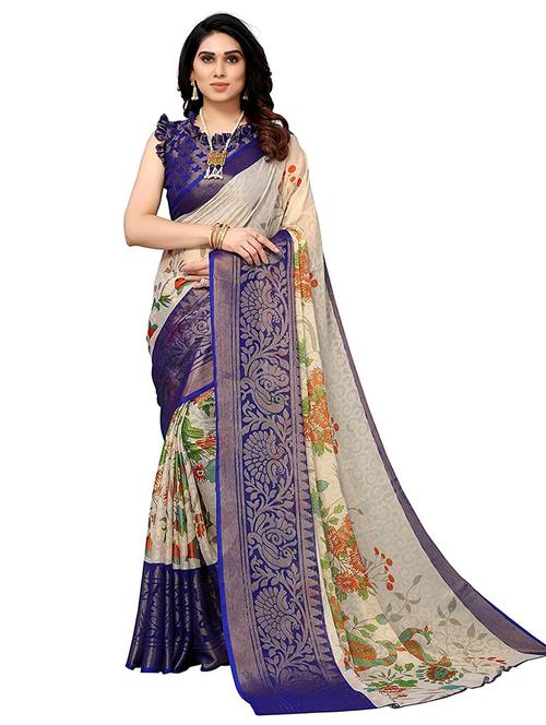 cream colored printed saree with blouse - 20357728 - Very Small Image - 1