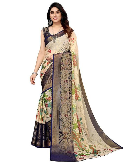 floral print chiffon saree with blouse - 20357731 - Very Small Image - 1
