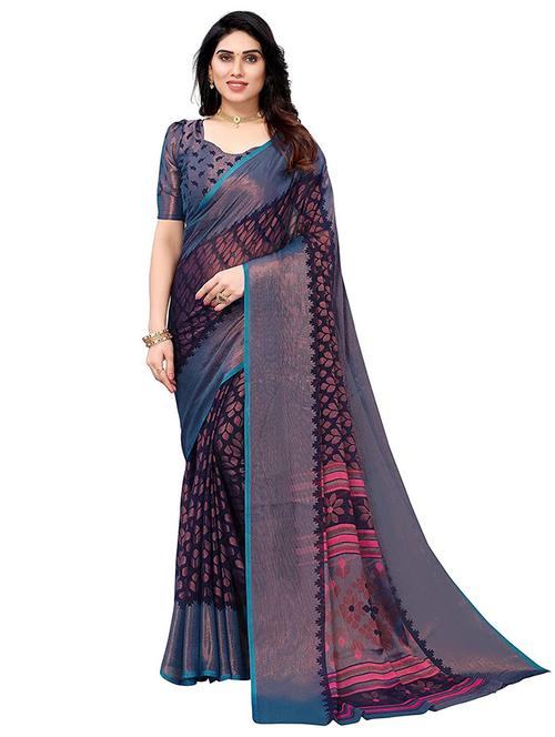 women blue self design bordered saree with blouse - 20357738 - Very Small Image - 1