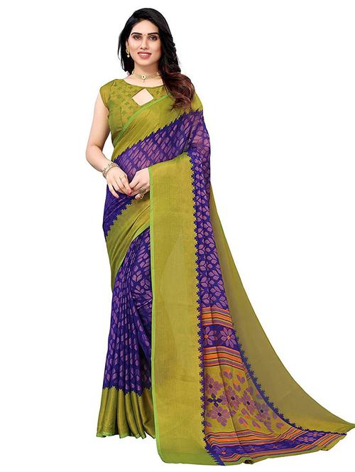 floral print chiffon saree with blouse - 20357741 - Very Small Image - 1