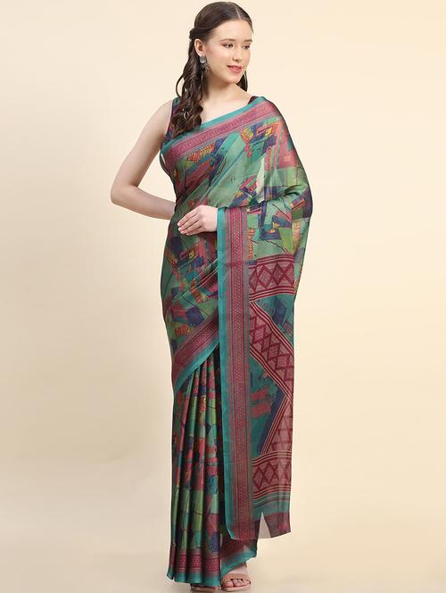 women multi color printed saree with blouse - 20357921 - Very Small Image - 1