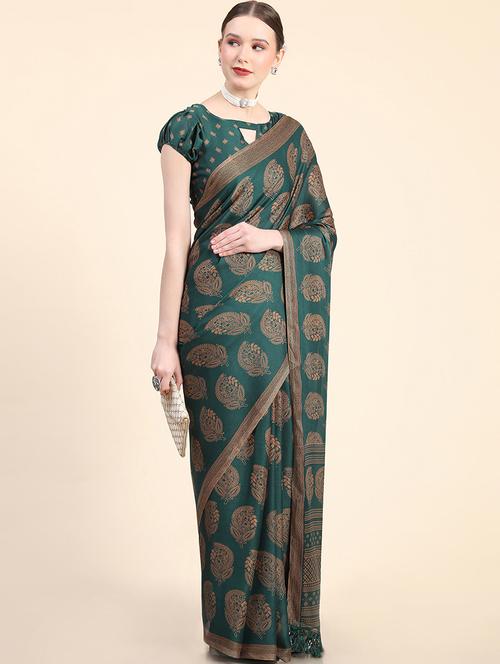 women green paisley printed saree with blouse - 20357942 - Very Small Image - 1