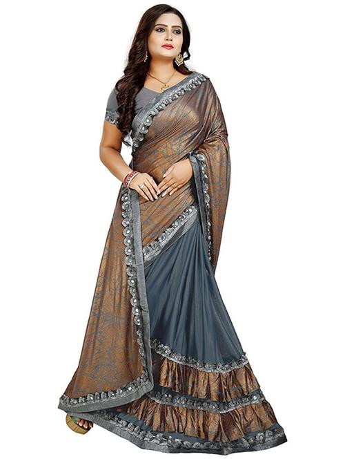 foil printed saree with ruffles with blouse - 20357990 - Very Small Image - 1