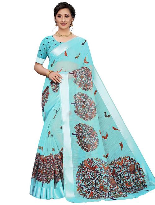light blue printed saree - 20358010 - Very Small Image - 1
