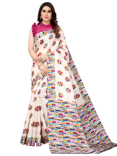 off white colored printed saree with blouse - 20358018 - Very Small Image - 1