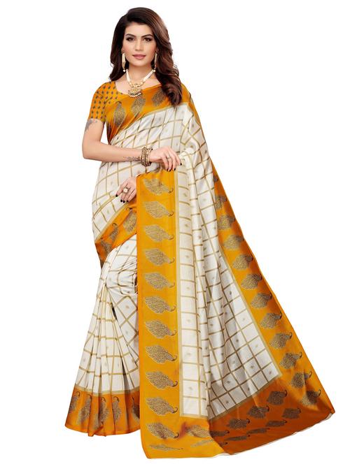 check printed saree with blouse - 20358021 - Very Small Image - 1