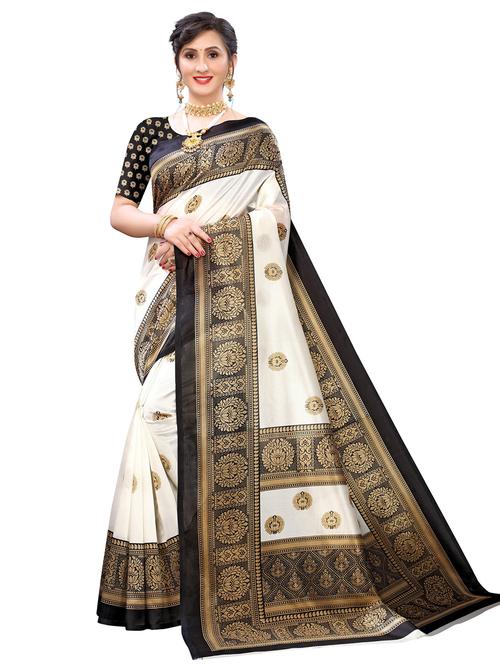 white colored printed saree - 20358086 - Very Small Image - 1