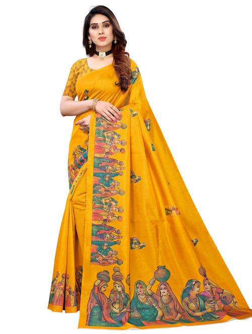 orange colored printed saree - 20358087 - Very Small Image - 1