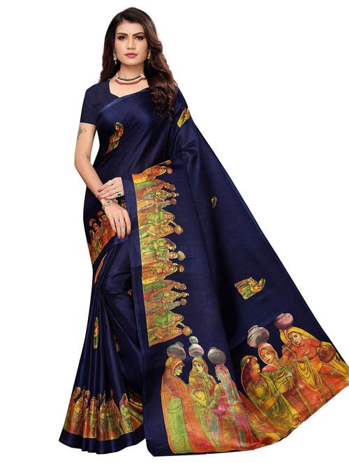 navy blue madhubani printed saree - 20358150 - Very Small Image - 1