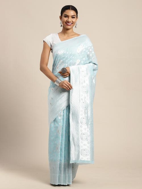 light blue colored banarasi saree - 20358216 - Very Small Image - 1