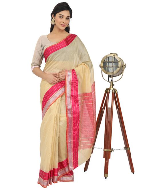 women cream solid maheshwari saree with blouse - 20358258 - Very Small Image - 1