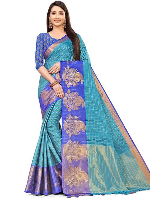 turquoise colored bordered saree with blouse - 20358264 - Very Small Image - 1