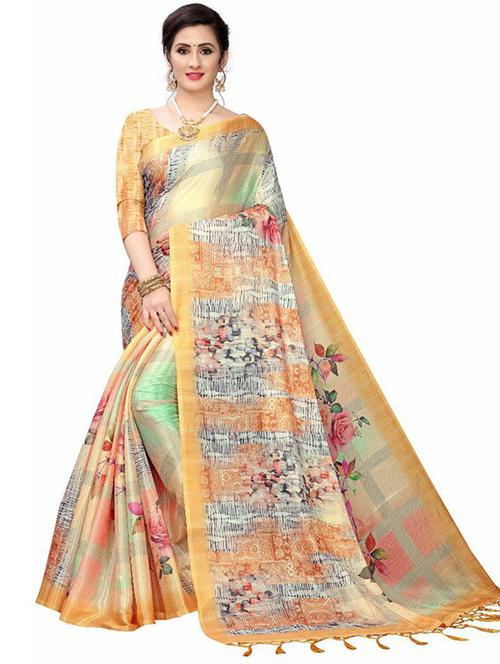 floral printed saree with blouse - 20358303 - Very Small Image - 1