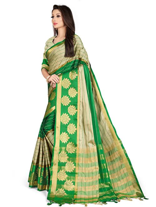 women green stripes bordered saree with blouse - 20358421 - Very Small Image - 1