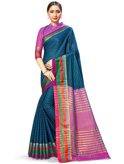 teal colored bordered saree with blouse - 20358439 - Very Small Image - 1