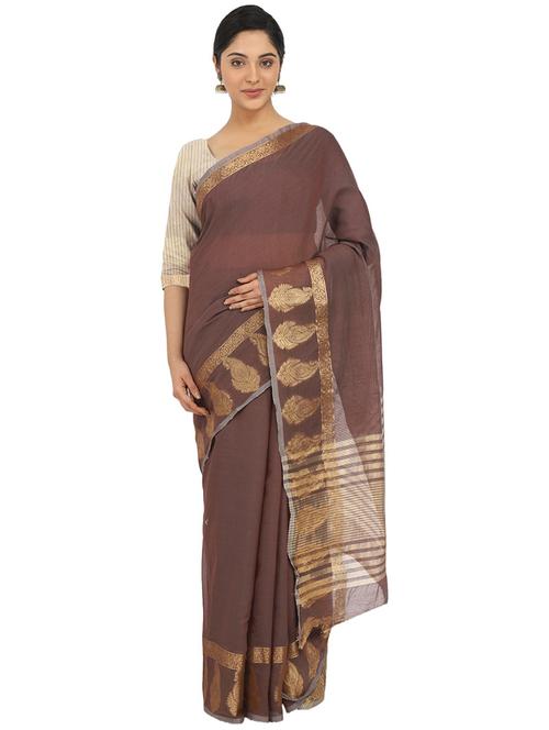 brown colored bordered saree - 20358465 - Very Small Image - 1