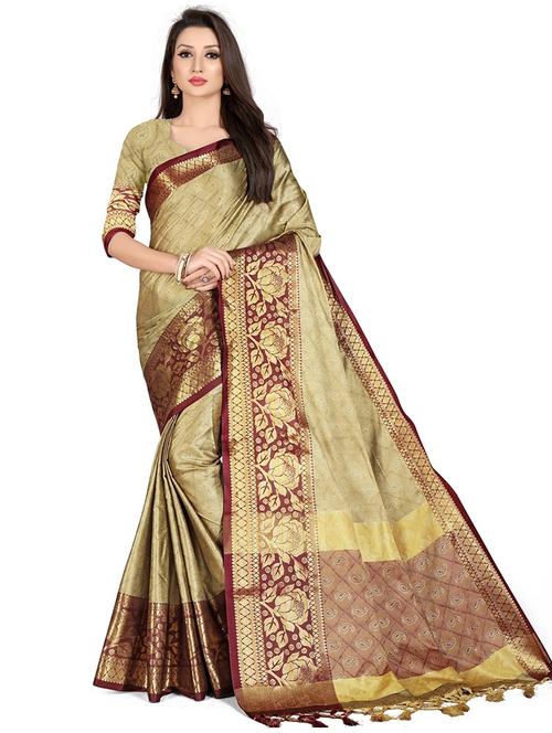 beige colored banarasi saree with blouse - 20358495 - Very Small Image - 1