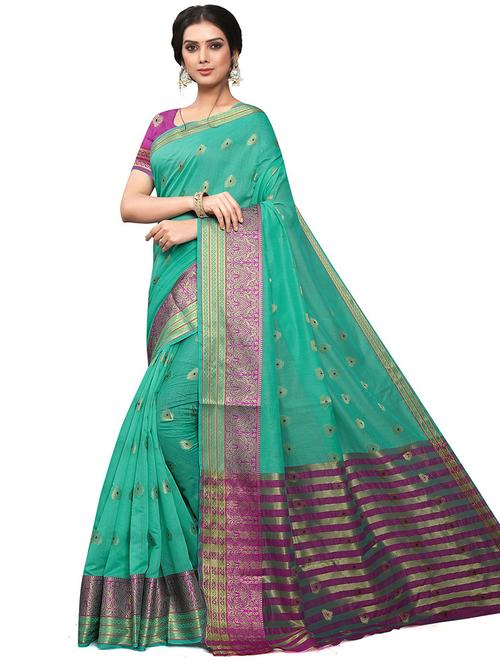 turquoise colored bordered saree - 20358609 - Very Small Image - 1
