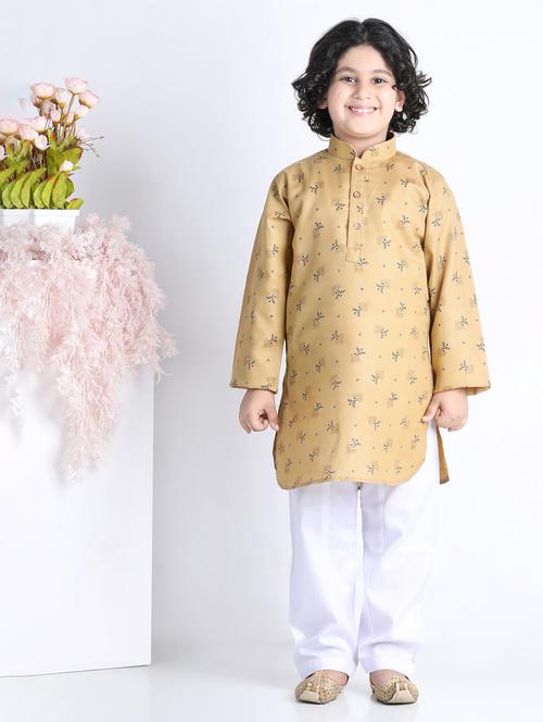 khaki floral printed kurta set - 20358814 - Very Small Image - 1