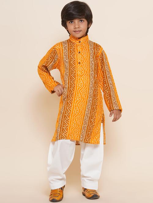 yellow bandhani print kurta set - 20358886 - Very Small Image - 1